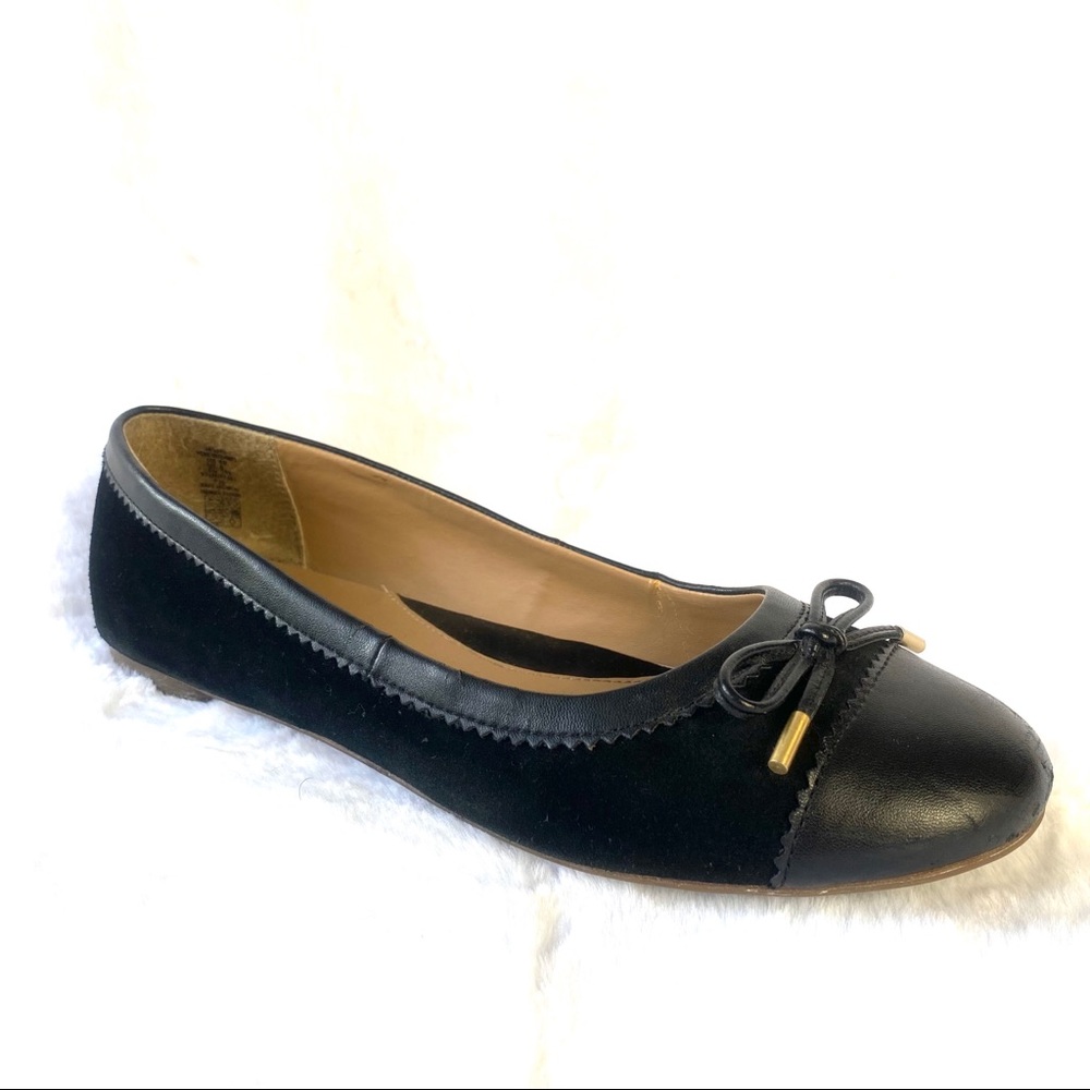 Lands End Black Faux Suede Black Bow Tie Flats
